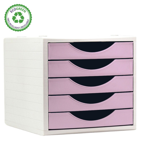 ARCHIVOTEC - MÓDULO ECOGREEN 100% RECICLADO Y RECICLABLE 5 CAJONES ROSA PASTEL 340X270X260 MM ARCHIVO 2000 (Ref.4005 RS PS)