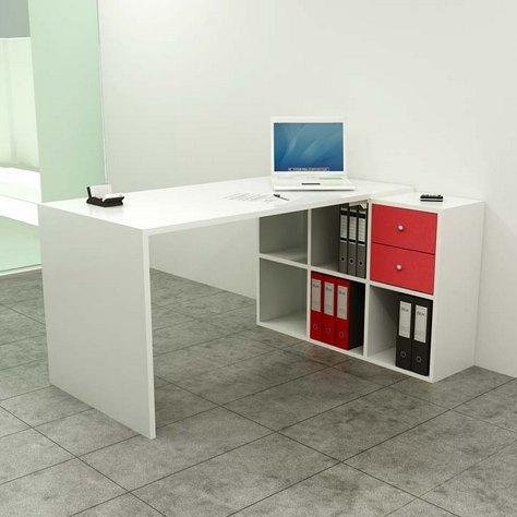 ARTEXPORT - MESA ESCRITORIO HOME OFFICE CON LATERAL ESTANTERÍA DE 6 CUBOS TABLERO DE 22MM BLANCO (Ref.2767+6MaxC)