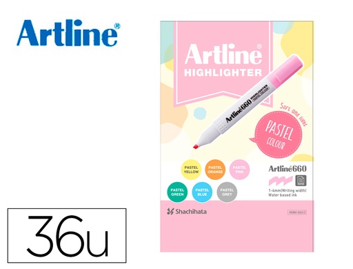 ARTLINE - ROTULADOR FLUORESCENTE EK-660 COLORES PASTEL EXPOSITOR DE 36 UNIDADES COLORES SURTIDOS (Ref.AMM660N 2 EXP 36 PASTEL)