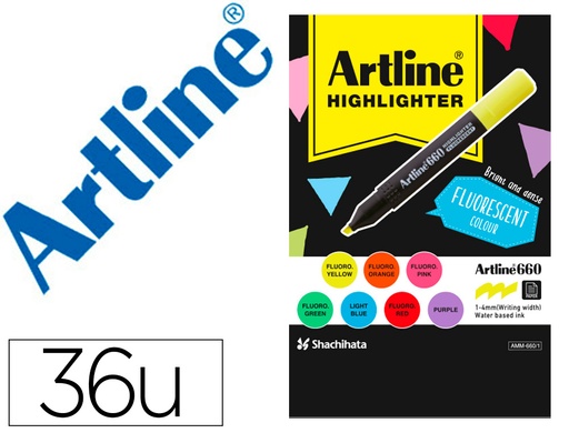 ARTLINE - ROTULADOR FLUORESCENTE EK-660 EXPOSITOR DE 36 UNIDADES COLORES SURTIDOS (Ref.AMM660N 1 - EXP36)