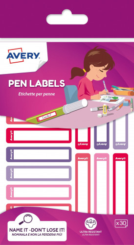 AVERY - ETIQUETA ESCOLAR BOLIGRAFOS 50x10 ROSA/VIOLETA BLISTER de 30 (Ref.RESMI30F-UK)