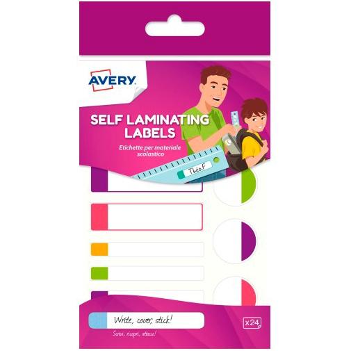 AVERY - ETIQUETA ESCOLAR RESISTENTES AL AGUA COLORES FLUO SURTIDO BLISTER de 24 (Ref.APFLUO24-UK)
