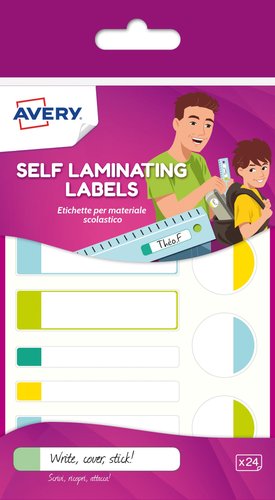 AVERY - ETIQUETA ESCOLAR RESISTENTES AL AGUA COLORES MATE SURTIDO BLISTER de 24 (Ref.APBAS24-UK)