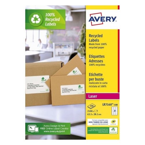 AVERY - ETIQUETAS ADH.IMPR. A4 BLANCA RECICLADA QUICKPEEL LASER 199.6x289.1 mm CAJA 100h (Ref.LR7167-100)