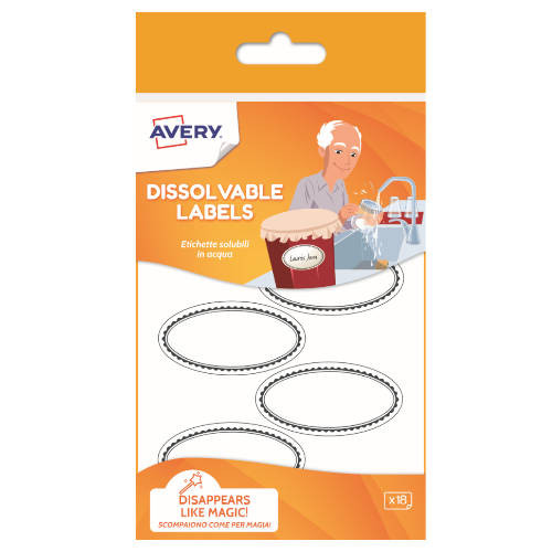 AVERY - PAQUETE 18 ETIQUETAS DISOLUBLES EN AGUA 55X92MM (Ref.SOLUB18-UK)