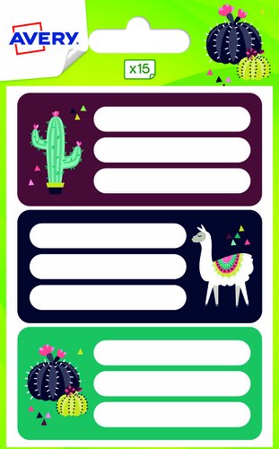 AVERY - SOBRE 15 ETIQUETAS ADHESIVAS PERMANETE 76x34MM LLAMA & CACTU (Ref.ECOL15L-UK)