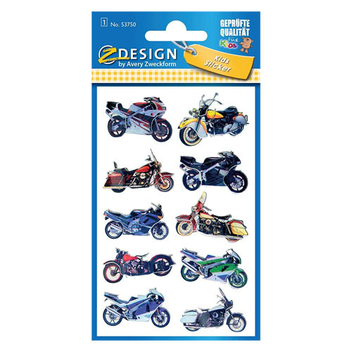 AVERY - SOBRE CON 1 HOJA 76X120MM Y 10 PEGATINAS 3D MOTOCICLETAS (Ref.53750)