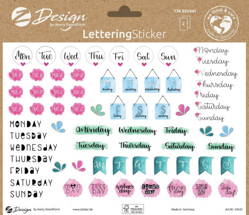 AVERY - SOBRE CON 2 HOJAS 76X120MM Y 132 PEGATINAS DIAS DE LA SEMANA (Ref.54542)