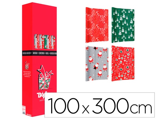 BASIKA - PAPEL DE REGALO NAVIDAD ROLLO DE 100 X 300 CM MODELOS SURTIDOS (Ref.1040002)