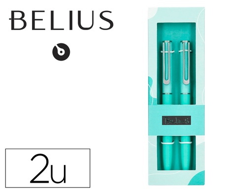 BELIUS - BOLIGRAFO BARI SET CON 2 BOLIGRAFOS COLOR CELESTE PUNTA 1 MM TINTA AZUL EN CAJA DE REGALO (Ref.BB183)