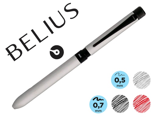 BELIUS - BOLIGRAFO ZURICH 3 EN 1 CUERPO PLATEADO TINTA NEGRA Y ROJA PORTAMINAS 0,5 MM EN ESTUCHE (Ref.BB185)