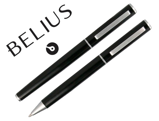BELIUS - JUEGO BOLIGRAFO Y ROLLER NORWICH CUERPO NEGRO MATE Y DETALLES CROMADOS SATINADOS EN CAJA REGALO (Ref.BB187)