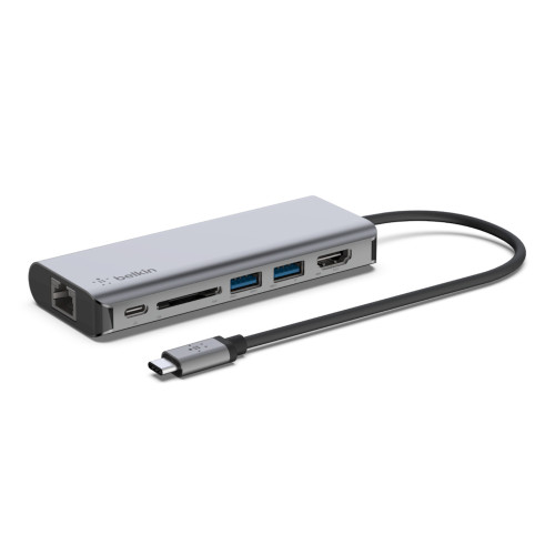 BELKIN - ADAPTADOR MULTIPUERTO USB-C A ETHERNET / USB-C / USB-A / HDMI / SD COLOR GRIS (Ref.AVC008BTSGY)