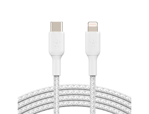 BELKIN - CABLE TRENZADO USB-C A LIGHTNING BOOST CHARGE LARGO 1 M COLOR BLANCO (Ref.CAA004BT1MWH)