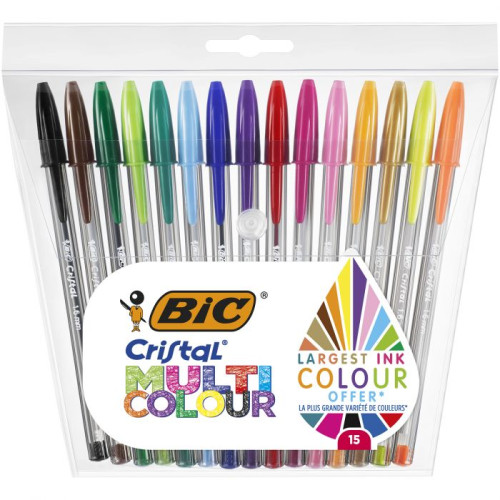 BIC - BOLÍGRAFO CRISTAL MULTICOLOR 15 COLORES DIFERENTES BILSTER DE 15U - (Ref.964899)