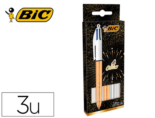 BIC - BOLIGRAFO CUATRO COLORES SET REGALO 50 ANIVERSARIO 2 UNIDADES SHINE COLOR ORO MATE + 1 UNIDAD SHINE COLOR PLATA (Ref.992580)