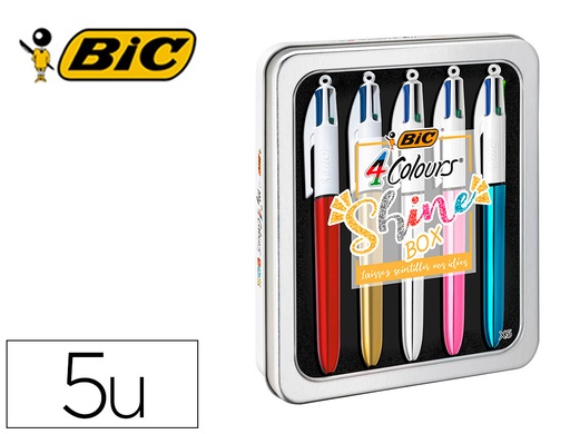 BIC - BOLIGRAFO CUATRO COLORES SHINE BOX CAJA METALICA 5 UNIDADES SURTIDAS (Ref.964755)