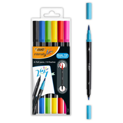 BIC - Intensity Dual Tip rotulador Negro, Azul, Verde, Púrpura, Rojo, Amarillo 6 pieza(s) (Ref.989694)