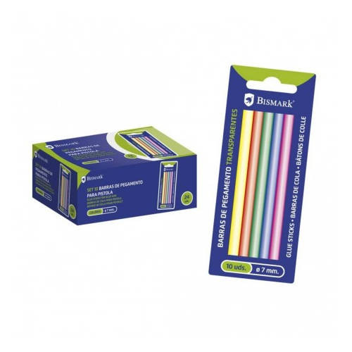 BISMARK - BLISTER 10 BARRAS DE PEGAMENTO SILICONA SURTIDO COLORES 7,2 X 100 MM. (Ref.327110)