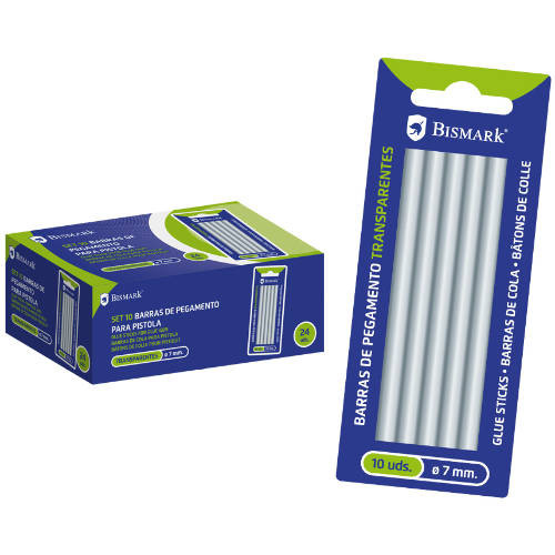 BISMARK - BLISTER 10 BARRAS DE PEGAMENTO SILICONA TRANSPARENTE 7,2 X 100 MM. (Ref.327109)