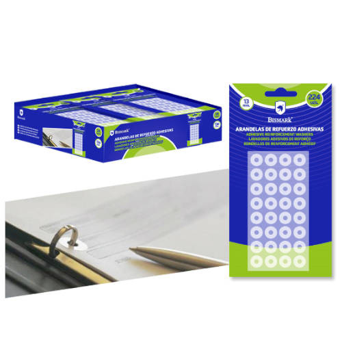 BISMARK - BLISTER 224 UNIDADES ARANDELAS DE REFUERZO ADHESIVAS TRANSPARENTES 13mm (Ref.327333)