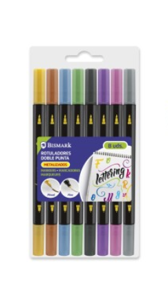 BISMARK - BLISTER 8 MARCADORES DOBLE PUNTA METALIZADO LETTERING (Ref.330013)
