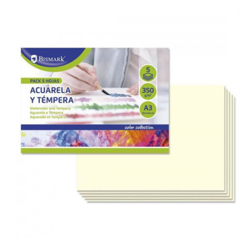 BISMARK - PACK 5 CARTULINAS DIBUJO ACUARELAS Y TEMPERAS A3 (Ref.328823)