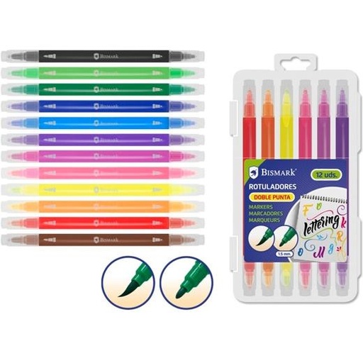 BISMARK - SET 12 ROTULADORES LETTERING DOBLE PUNTA MEDIA/PINCEL C/SURTIDOS (Ref.328343)
