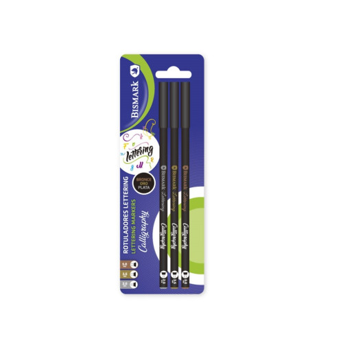 BISMARK - SET 3 ROTULADORES CALIGRAFIA LETTERING ORO-PLATA-BRONCE (Ref.330624)