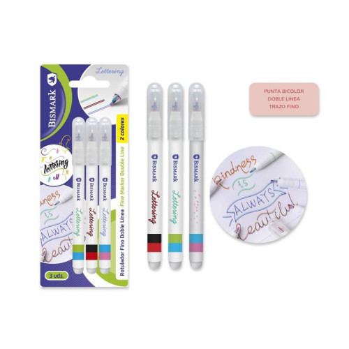 BISMARK - SET 3 ROTULADORES LETTERING DE DOBLE LINEA BICOLOR (Ref.330009)