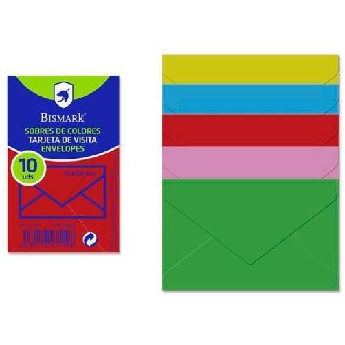 BISMARK - SOBRE DE PAPEL 90GR 76X120MM COLORES 10 SOBRES SURTIDOS (Ref.327119)