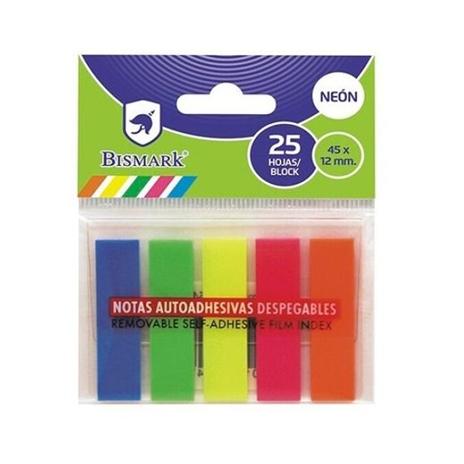 BISMARK - TACO DE NOTAS ADHESIVAS COLORES NEON 5X25 HOJAS 45X12MM BLISTER (Ref.318276)