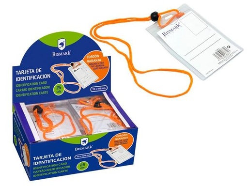 BISMARK - TARJETA DE IDENTIFICACIÓN VERTICAL 70X105 MM C/CORDÓN NARANJA -25U- (Ref.318671)