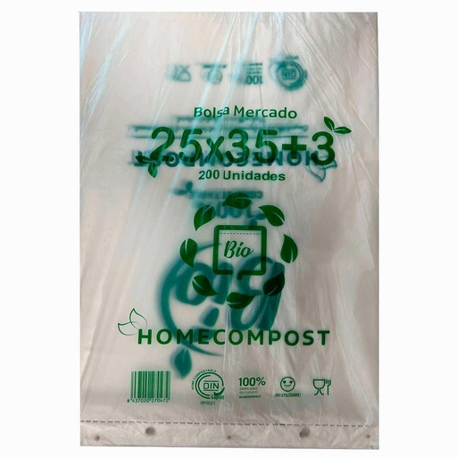LORCAPACK - BOLSA BLOC 25X35 COMPOSTABLE 12 MICRAS -PAQUETE 200U- (Ref.70472)