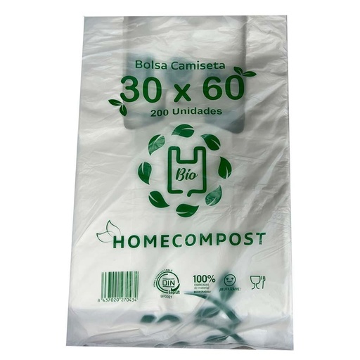 LORCAPACK - BOLSA DE CAMISETA 30X60 COMPOSTABLE 14 MICRAS -PAQUETE 200U- (Ref.70434)
