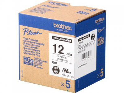 BROTHER - Cinta Alta Calidad 8m Blanco/Negro (Pack 5Ud)12mm (Ref.HGe231V5)