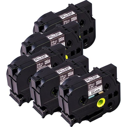 BROTHER - Cinta Alta Calidad 8m Plateado/Negro (Pack 5Ud) 24mm (Ref.HGeM951V5)