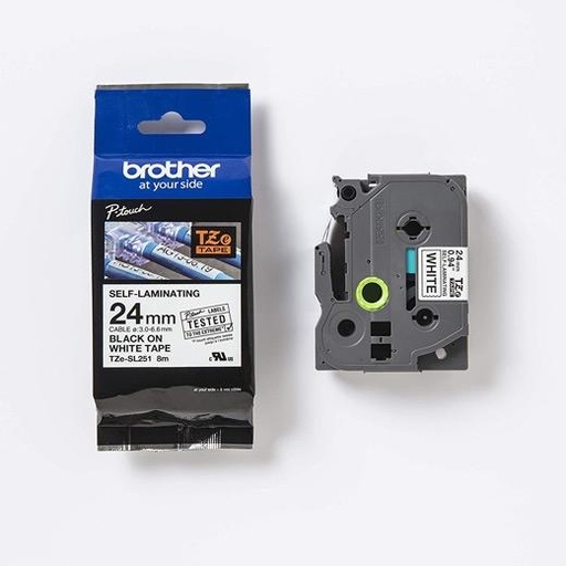 BROTHER - Cinta autolaminada. Texto negro sobre fondo blanco. Ancho:24 mm. Longitud: 8 m (Ref.TZESL251)