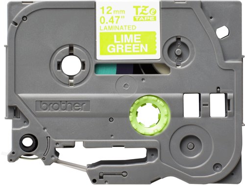 BROTHER - CINTA de ROTULAR LAMINADA 5m 12mm BLANCO sobre VERDE LIMA (Ref.TZE-MQG35)