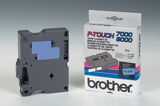 BROTHER - Cinta laminada Azul / negro 12 mm (Ref.TX531)