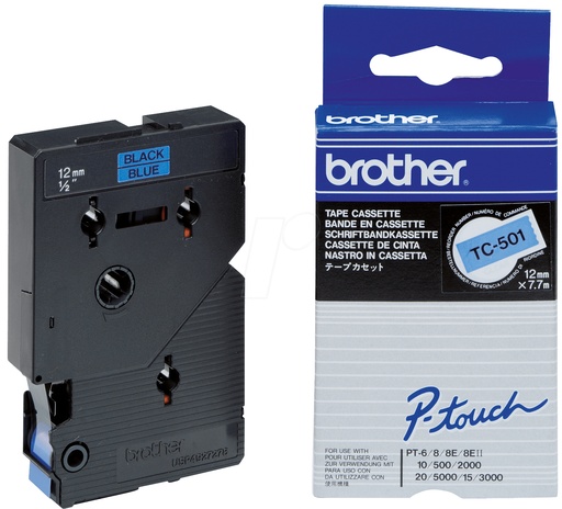BROTHER - Cinta laminada azul/negro 12mm (Ref.TC501)