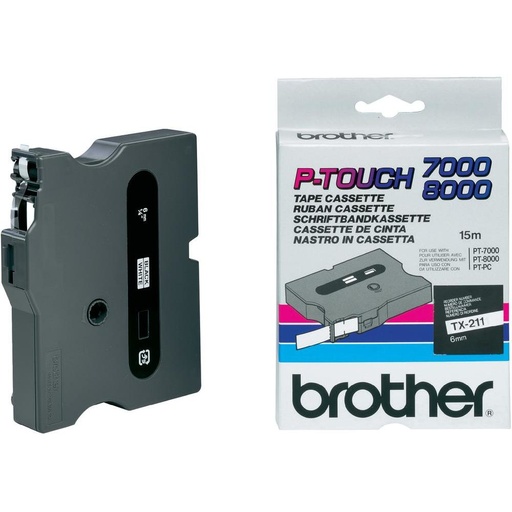 BROTHER - Cinta laminada Blanco / negro 6 mm (Ref.TX211)
