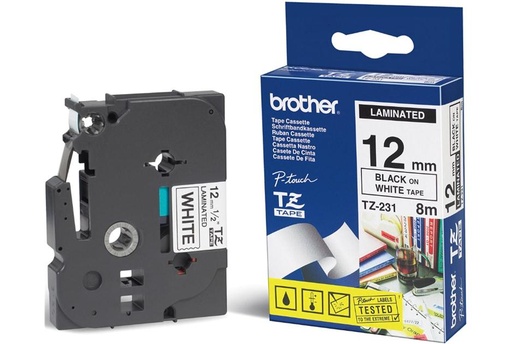 BROTHER - Cinta laminada Blanco/Negro, 12mm. P-Touch 7000/8000 (Ref.TX231)