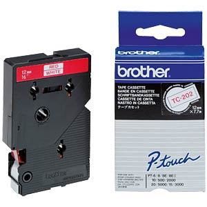 BROTHER - Cinta laminada blanco/rojo 12mm, 7,7m (Ref.TC202)