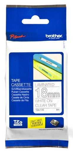 BROTHER - Cinta laminada transparente/blanco 18 mm (Ref.TZe145)