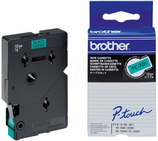 BROTHER - Cinta laminada verde/negro 12mm (Ref.TC701)