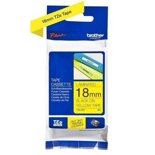 BROTHER - CINTA ROTULADORA LAMINADA FLEXIBLE NEGRO SOBRE AMARILLO DE 18MMX8M (Ref.TZEFX641)