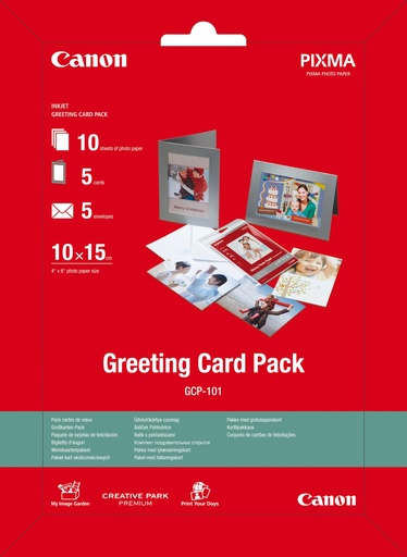 CANON - Papel PACK 10 10X15 5 Tarj.FELICITACION 5 SOBRES (GCP-101) (Ref.0775B077)