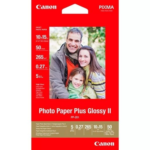 CANON - PAPEL INKJET FOTOGRÁFICO BRILLO II PLUS PP-201 DE 4X6": 50 HOJAS (Ref.2311B003)