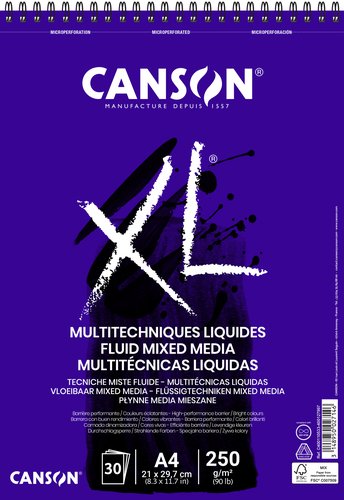 CANSON - BLOCK DE DIBUJO GUARRO- XL MIX MEDIA FLUIDO FINO (espiral) 250g A4 30h (Ref.C400110533)